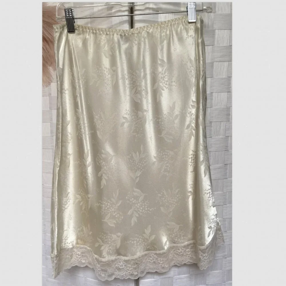 VTG Christian Dior Saks Fifth Avenue Ivory Satin Slip Skirt Size L - Picture 5 of 7